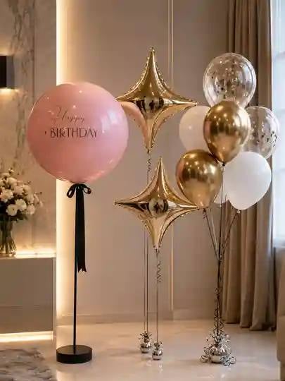 Сет воздушный Премиум Lanfei  Баблс с звездами розовый, 12 шт.