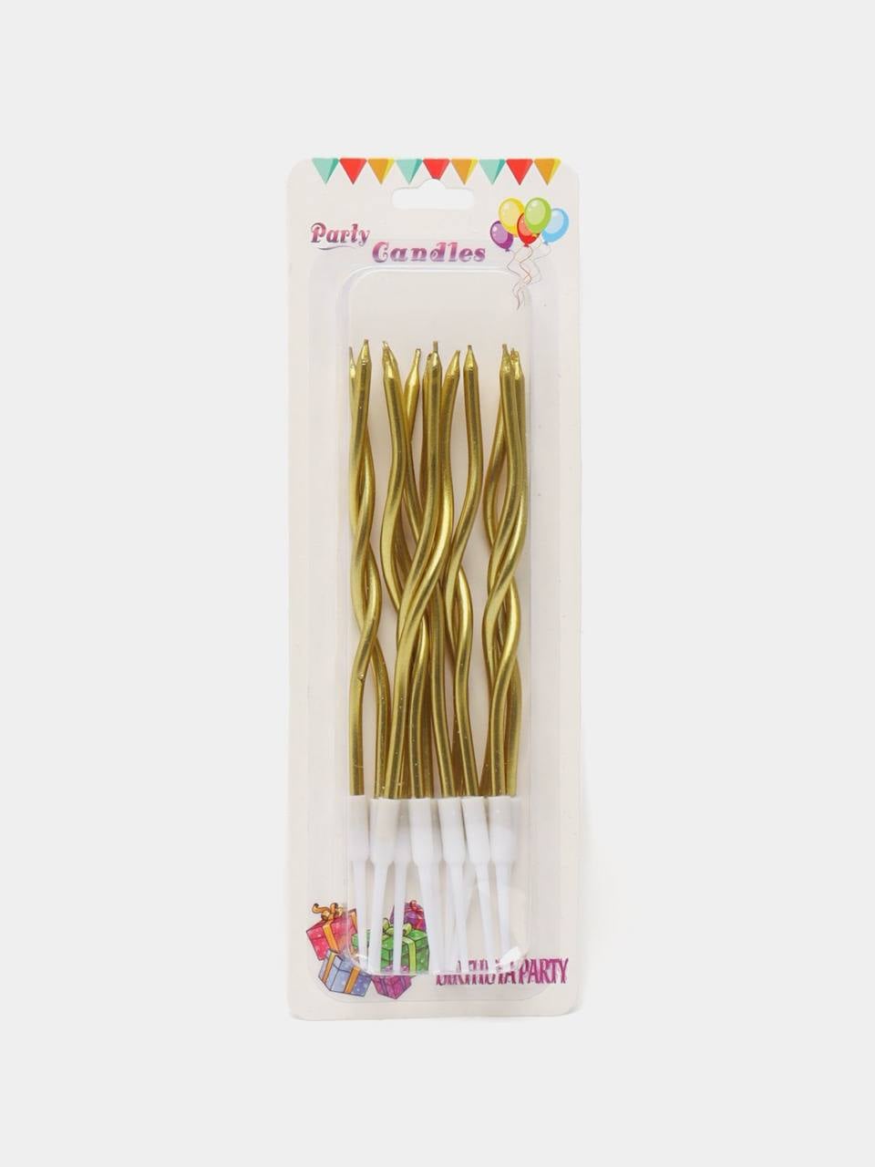 Свечи на торт спиральки 12 шт. / Золото
